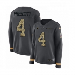 Womens Nike Dallas Cowboys 4 Dak Prescott Limited Black Salute to Service Therma Long Sleeve NFL Jersey