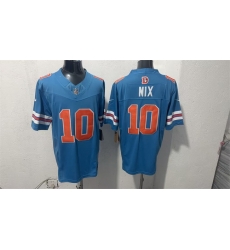 Men Denver Broncos  10 Bo Nix Blue F U S E  With Patch Throwback Vapor Limited Stitched Football Jersey