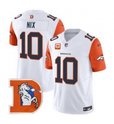 Men Denver Broncos 10 Bo Nix White Throwback Vapor Limited Navy Alternate Jersey