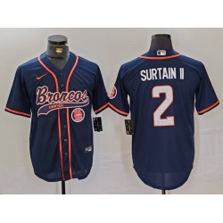 Men Denver Broncos 2 Pat Surtain II Navy Cool Base Stitched Baseball Jersey 2