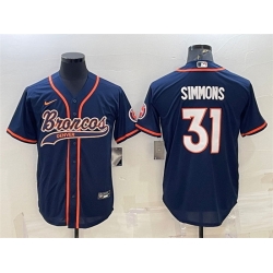 Men Denver Broncos 31 Justin Simmons Navy With Patch Cool Base Stitched Baseball Jersey