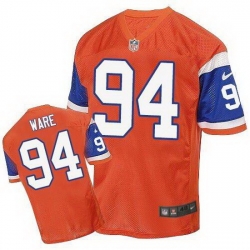 Nike Broncos #94 DeMarcus Ware Orange Throwback Mens Stitched NFL Elite Jersey