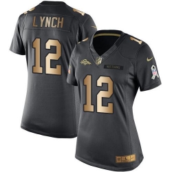 Nike Broncos #12 Paxton Lynch Black Womens Stitched NFL Limited Gold Salute to Service Jersey