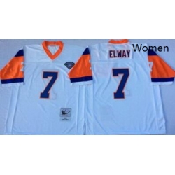 Women Broncos 7 John Elway White Throwback Jersey