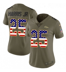 Womens Nike Denver Broncos 25 Chris Harris Jr Limited OliveUSA Flag 2017 Salute to Service NFL Jersey