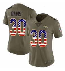 Womens Nike Denver Broncos 30 Terrell Davis Limited OliveUSA Flag 2017 Salute to Service NFL Jersey