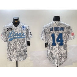 Men Detroit Lions 14 Amon Ra St Brown 2024 Arctic Camo Salute To Service Stitched Baseball Jersey 3