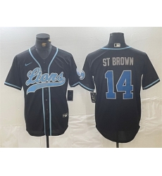 Men Detroit Lions 14 Amon Ra St  Brown Black Cool Base Stitched Baseball Jersey