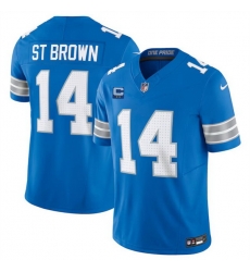 Men Detroit Lions 14 Amon Ra St  Brown Blue 2024 F U S E  With 2 Star C Patch Vapor Limited Stitched Jersey