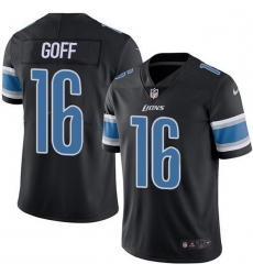 Men Detroit Lions 16 Jared Goff Black Men Stitched NFL Limited Rush Jersey