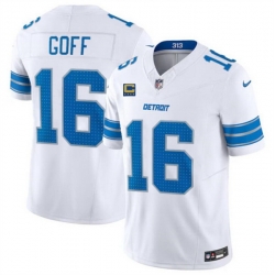 Men Detroit Lions 16 Jared Goff White 2024 F U S E  With 4 Star C Patch Vapor Limited Stitched Jersey