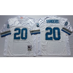 Men Detroit Lions 20 Barry Sanders White M&N Throwback Jersey