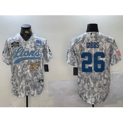 Men Detroit Lions 26 Jahmyr Gibbs 2024 Arctic Camo Salute To Service Stitched Baseball Jersey 5