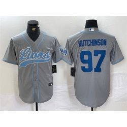 Men Detroit Lions 97 Aidan Hutchinson Grey Cool Base Stitched Baseball Jersey