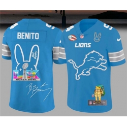 Men Detroit Lions Blue Bad Bunny Super Bowl Football Jersey