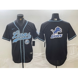 Men Detroit Lions Team Big Logo Black Cool Base Stitched Baseball Jersey 1