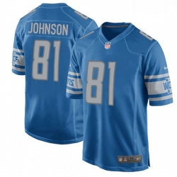 Men Nike Detroit Lions 81 Calvin Johnson Game Light Blue Team Color NFL Jersey