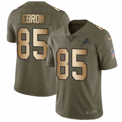 Men Nike Detroit Lions 85 Eric Ebron Limited OliveGold Salute to Service NFL Jersey