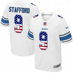 Men Nike Detroit Lions 9 Matthew Stafford Elite White Road USA Flag Fashion NFL Jersey