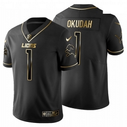 Men Nike Lions 1 Jeff Okudah Black Vapor Limited Jersey 2020 NFL Draft Golden Edition