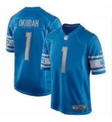 Men Nike Lions 1 Jeff Okudah Blue Vapor Limited Jersey 2020 NFL Draft