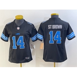 Women Detroit Lions 14 Amon Ra St  Brown Black 2024 F U S E  2nd Alternate Vapor Limited Stitched Jersey