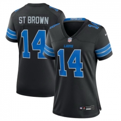 Women Detroit Lions 14 Amon Ra St  Brown Black 2nd Alternate Stitched Jersey