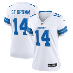 Women Detroit Lions 14 Amon Ra St  Brown White Stitched Jersey