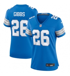 Women Detroit Lions 26 Jahmyr Gibbs Blue Stitched Jersey