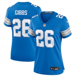 Women Detroit Lions 26 Jahmyr Gibbs Blue Stitched Jersey