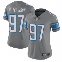 Women Detroit Lions 97 Aidan Hutchinson Grey Vapor Limited Stitched Football Jersey