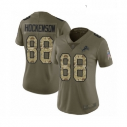 Womens Detroit Lions 88 TJ Hockenson Limited Olive Camo Salute to Service Football Jersey