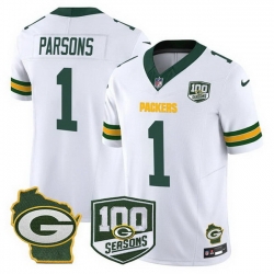 Men Green Bay Packers  1 Micah Parsons White 2026 F U S E  100th Season   Home Patch Stitched Football Jersey