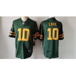 Men Green Bay Packers 10 Jordan Love Green Color Rush 2023 F U S E  Limited Stitched Football Jersey