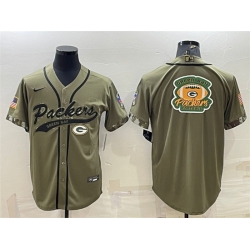 Men Green Bay Packers Olive Salute To Service Team Big Logo Cool Base Stitched Baseball Jersey