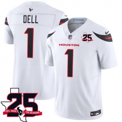 Men Houston Texans  1 Tank Dell White 2026 25th Anniversary Patch F U S E  Vapor Limited Stitched Football Jersey