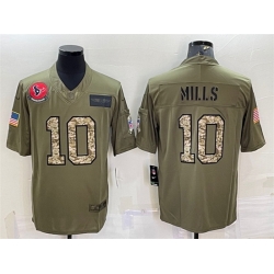 Men Houston Texans 10 Davis Mills Olive Camo Salute To Service Limited Stitched Jersey