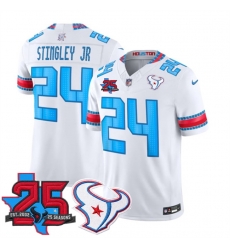 Men Houston Texans  24 Derek Stingley Jr  White 2026 25th Anniversary Patch F U S E   HOUSTON US  Rivalries Collection Limited Stitched Football Jersey