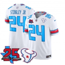 Men Houston Texans  24 Derek Stingley Jr  White 2026 25th Anniversary Patch F U S E   HOUSTON US  Rivalries Collection Limited Stitched Football Jersey