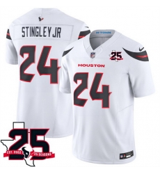 Men Houston Texans  24 Derek Stingley Jr  White 2026 25th Anniversary Patch F U S E  Vapor Limited Stitched Football Jersey