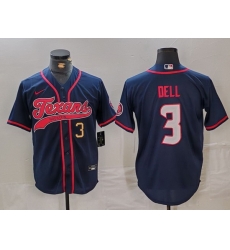 Men Houston Texans 3 Tank Dell Navy With Patch Cool Base Stitched Baseball Jersey 2