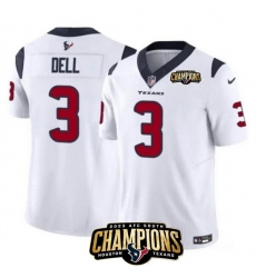 Men Houston Texans 3 Tank Dell White 2023 F U S E  AFC South Champions Patch Vapor Untouchable Limited Stitched Football Jersey