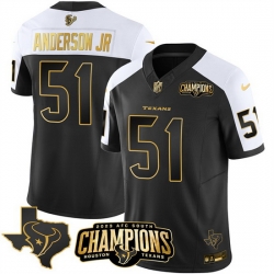 Men Houston Texans 51 Will Anderson Jr  Black White Golden 2023 F U S E  With AFC South Champions Patch And Team Logo Patch Limited Stitched Football Jerse