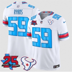 Men Houston Texans  59 Aiden Fisher White 2026 25th Anniversary Patch F U S E   HOUSTON US  Rivalries Collection Limited Stitched Football Jersey