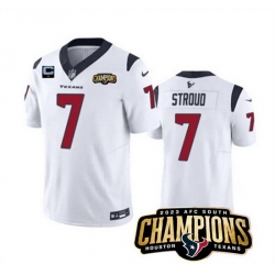 Men Houston Texans 7 C J  Stroud White 2023 F U S E  With 1 Star C Patch And AFC South Champions Patch Vapor Untouchable Limited Stitched Football Jersey