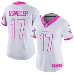 Nike Texans #17 Brock Osweiler White Pink Womens Stitched NFL Limited Rush Fashion Jersey