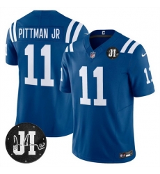 Men Indianapolis Colts 11 Michael Pittman Jr  Blue 2025 F U S E  Jim Irsay Patch Vapor Limited Stitched Football Jersey