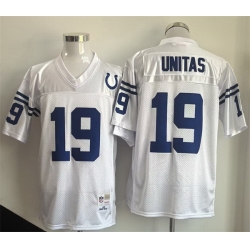 Men Indianapolis Colts 19 Johnny Unitas White Throwback Stitched Football Jersey