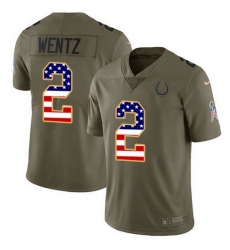 Men Indianapolis Colts 2 Carson Wentz Olive USA Flag Men Stitched NFL Limited 2017 Salute To Service Jersey