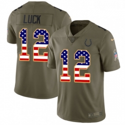 Men Nike Indianapolis Colts 12 Andrew Luck Limited OliveUSA Flag 2017 Salute to Service NFL Jersey